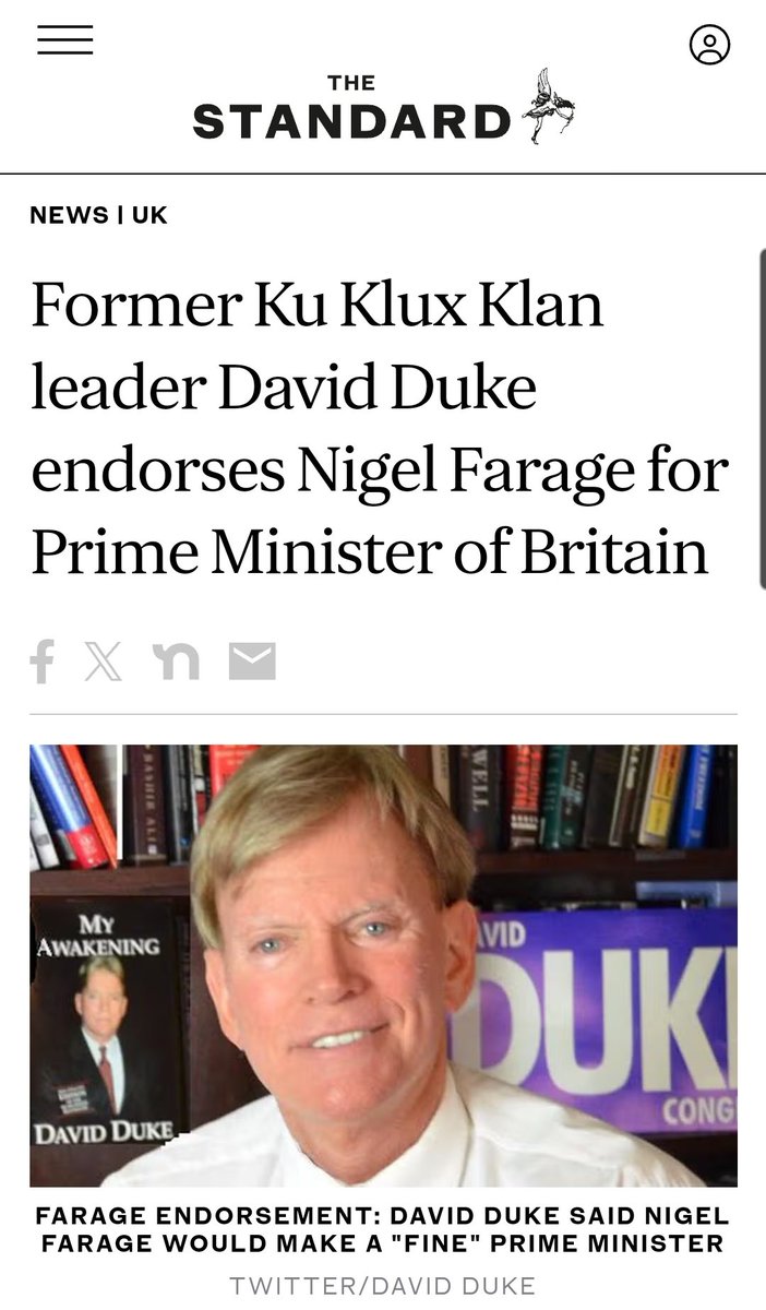 cockneycampaign's tweet photo. Restore Britain to the neo-Nazis? Rupert Lowe at 68 yrs old knows the history. Taylor banned, but got in via Ireland. Like Duke in 1978. And Rockwell, to attend a Nazi rally in the Cotswolds - Lowe's home turf.
Tricky tho, when KKK Duke endorsed Farage for PM in 2017. #fascistUK https://t.co/5aNVpFY99J