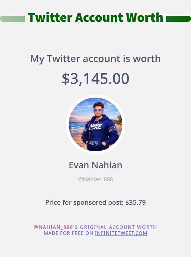 My Twitter worth is: $3,145.00

➡️ infinitetweet.me/account-worth