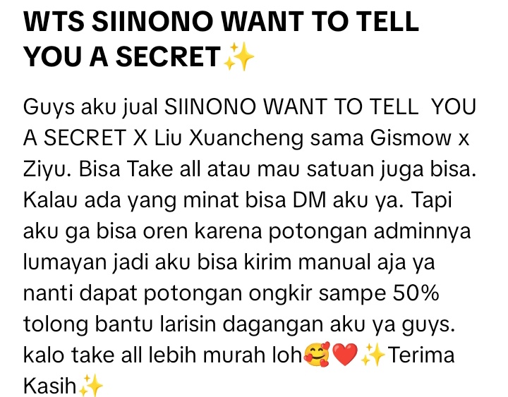 feifeiyunxixi's tweet photo. [HELP RT]🇮🇩 INA ONLY📍📍📍

WTS BLINDBOX SIINONO WANT TO TELL YOU A SECRET Sama Gismow x Ziyu(Unsealed). Bisa satuan atau mau take all lebih murah ✨ Jika berminat bisa langsung DM aja ya guys😁✨

#Siinono #LiuXuanCheng #gismow #ZiYu #blindbox https://t.co/MDavmvmbDg