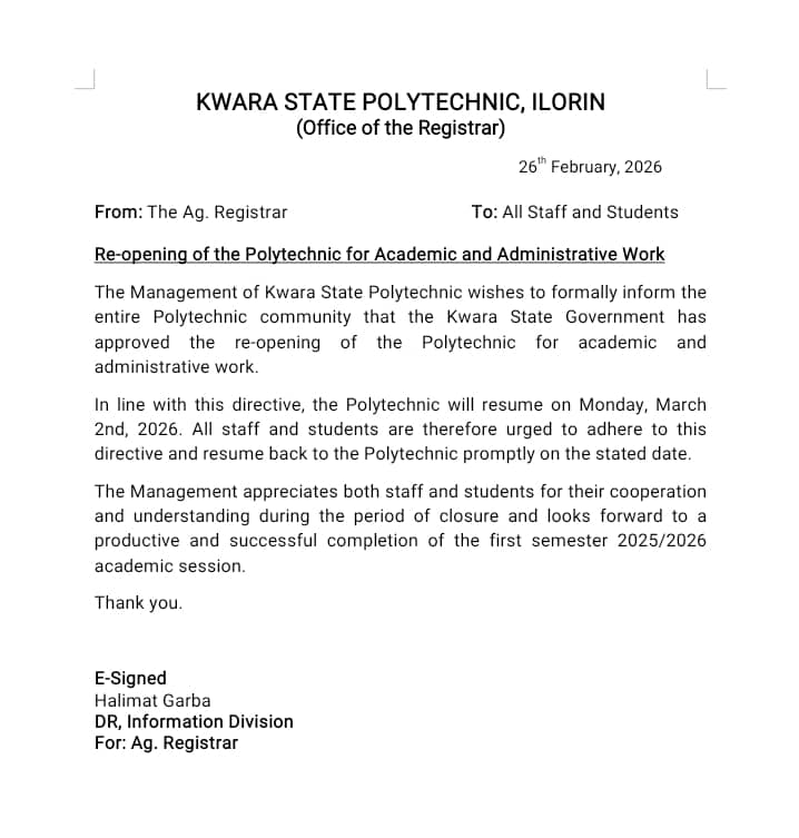 Kwara State Polytechnic tweet media