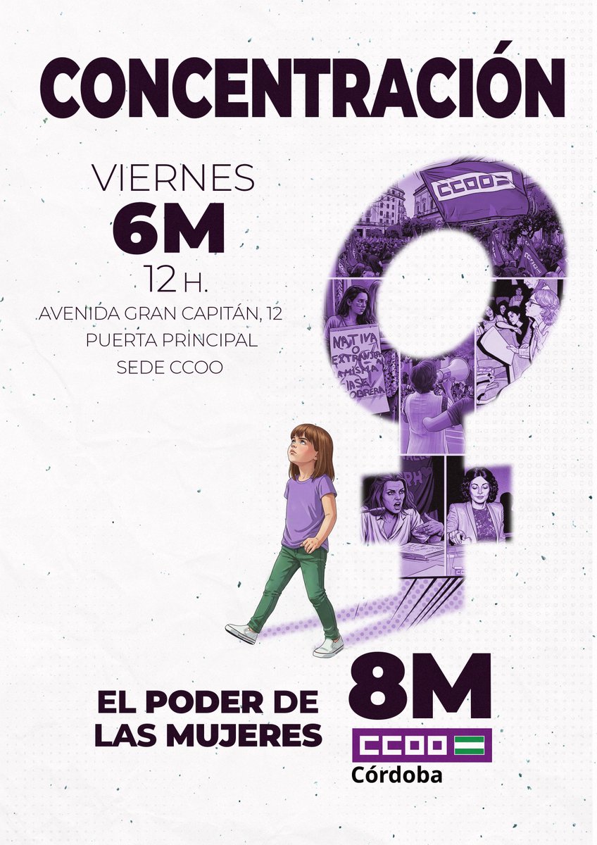 📅El 6 de marzo, a las ⏰12.00 h, súmate a <a href="/CCOOCORDOBA/">CCOO Córdoba</a> en la concentración que celebraremos con motivo del DÍA DE LA MUJER TRABAJADORA
#FeminismoSindical #PoderDeLasMujeres #PoderQueConstruye