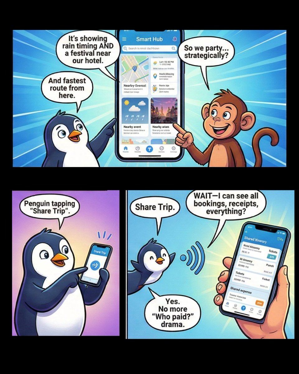 TextifyAI's tweet photo. When Punch the monkey is the voice of reason on your trip, you know you need a better travel app! 🐒📱

#Travelogue #TravelSmart #TravelApp #PunchTheMonkey #TravelComic #TravelHacks https://t.co/u44v7cmYFd
