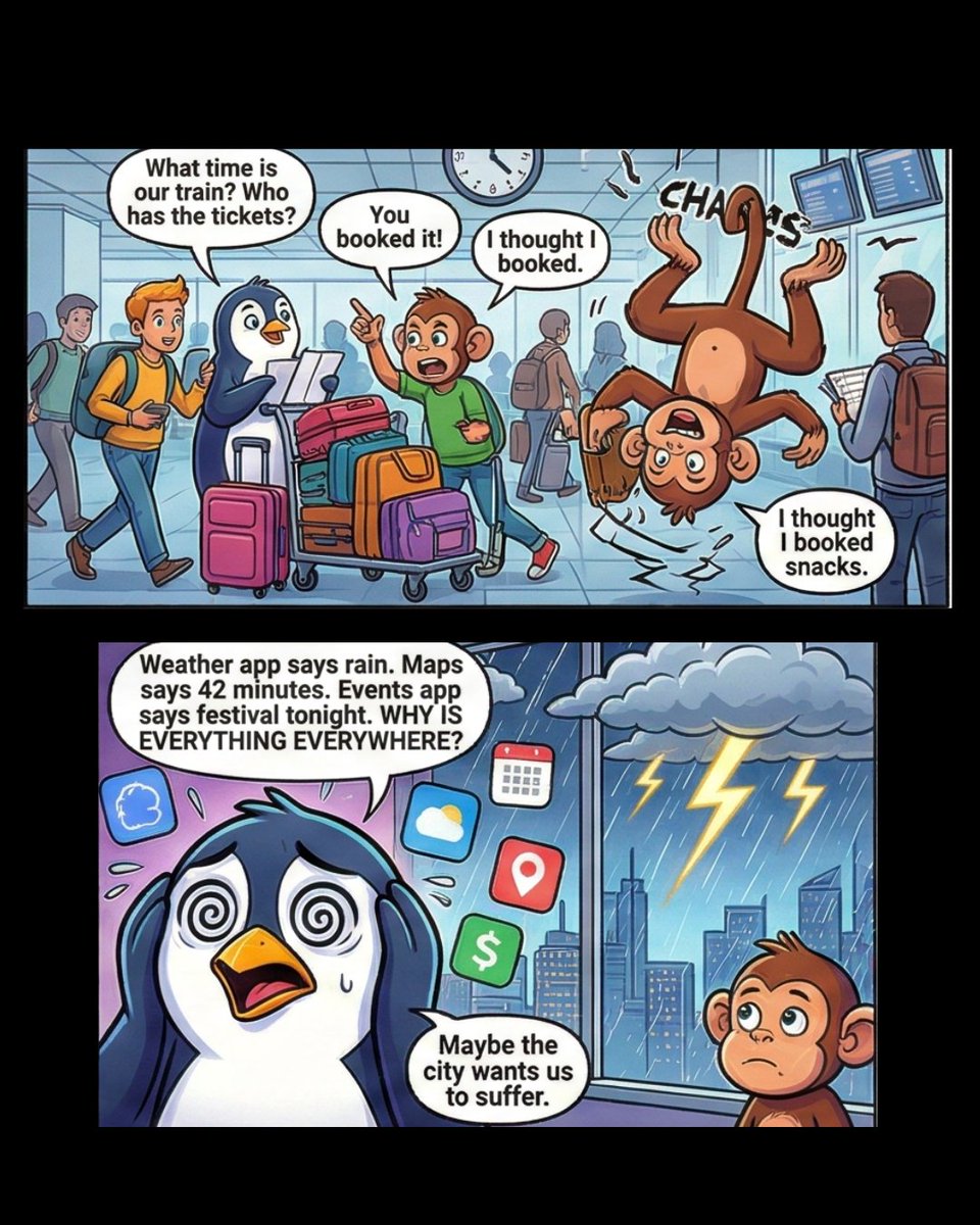 TextifyAI's tweet photo. When Punch the monkey is the voice of reason on your trip, you know you need a better travel app! 🐒📱

#Travelogue #TravelSmart #TravelApp #PunchTheMonkey #TravelComic #TravelHacks https://t.co/u44v7cmYFd
