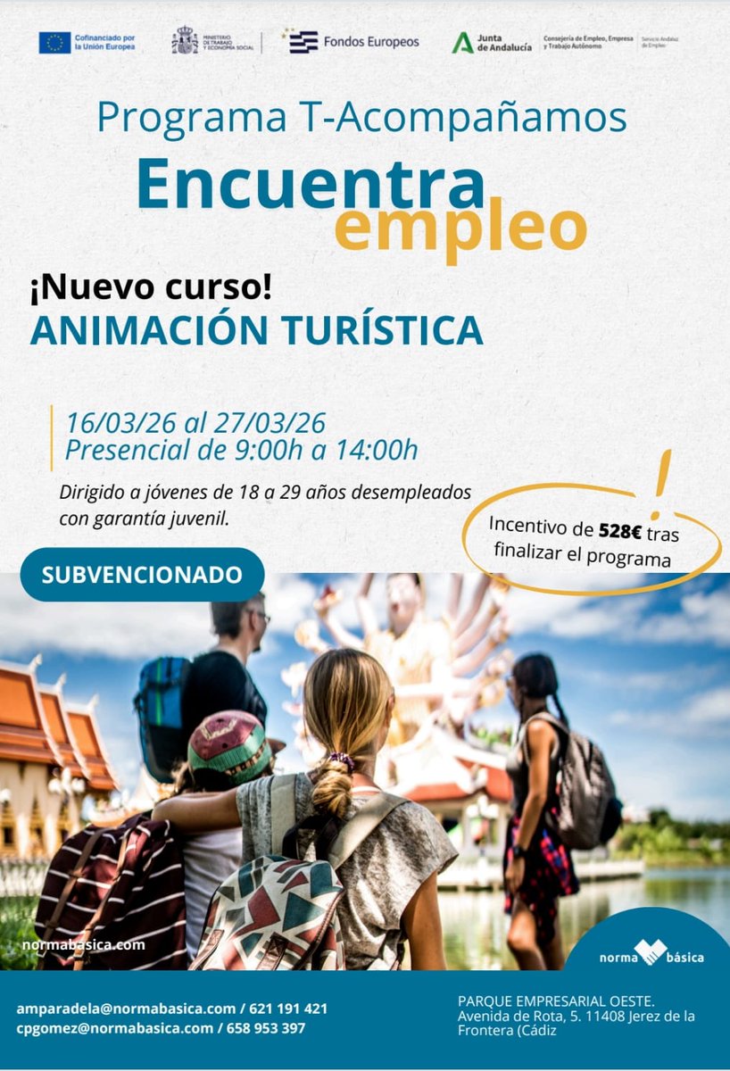 #Formación: Curso de Animación Turística (Norma Básica Programa de T- Acompañamos - #Jerez de la Frontera)  emfocadiz.blogspot.com/2026/02/formac…