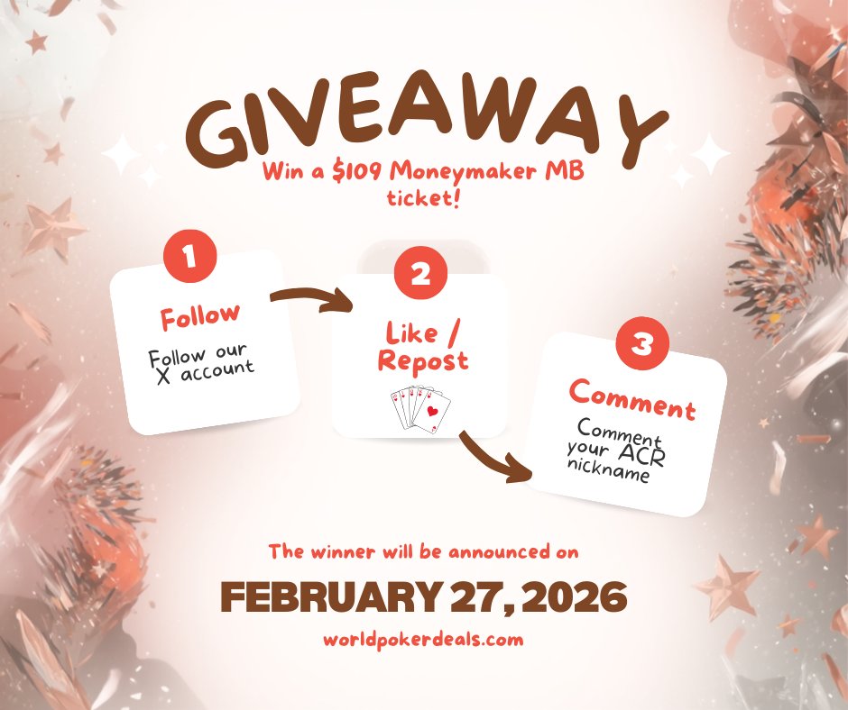 🚨GIVEAWAY🚨
<a href="/ACR_POKER/">ACR Poker</a>
1 ticket to the $109 Moneymaker MB!

1⃣ Follow us
2⃣ Like &amp; Repost
3⃣ Comment your ACR nickname

We’ll randomly pick a winner in 24 hours. Good luck!