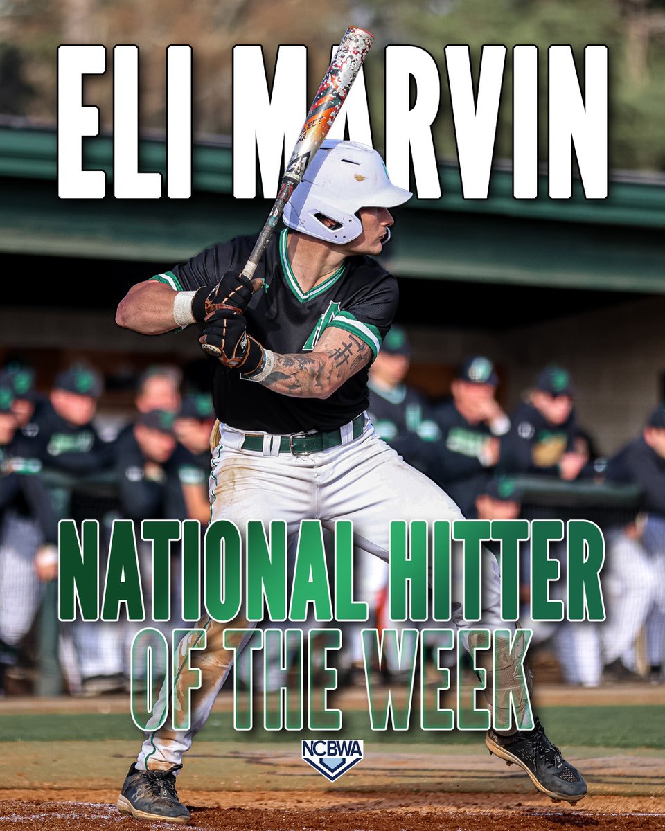 𝗡𝗔𝗧𝗜𝗢𝗡𝗔𝗟 𝗛𝗜𝗧𝗧𝗘𝗥 𝗢𝗙 𝗧𝗛𝗘 𝗪𝗘𝗘𝗞! 💥

Eli Marvin is the <a href="/NCBWA/">NCBWA</a> DII National Hitter of the Week for Week 4!

✅ 14 hits
✅ 4 HR, 1 2B, 14 RBI
✅ 27 total bases
✅ .737 batting average
✅ 1.421 SLG
✅ .761 OBP
✅ 1 strikeout in 19 at-bats

#WeevilNation