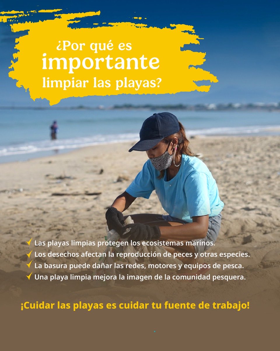 Conapesca's tweet photo. Mantener limpias nuestras playas es una acción fundamental para conservar los recursos acuáticos y proteger la vida marina.

¡Juntos hacemos la diferencia! 

#AmaTuPlaya #NoContamines https://t.co/wqYim1j00W