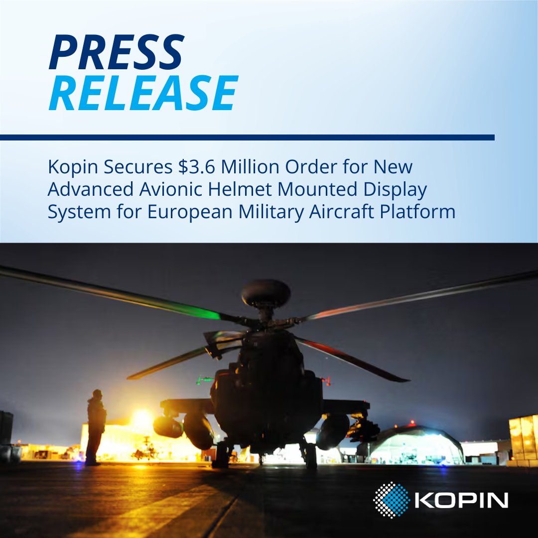 kopin's tweet image. The Future of Pilot Vision

Kopin secured a $3.6M order for an advanced avionic helmet-mounted display system for a European rotary-wing military aircraft platform.

Read more 👉 shorturl.at/gMQb5

#KopinTech #AugmentedReality #ArtificialIntelligence #MadeInTheUSA