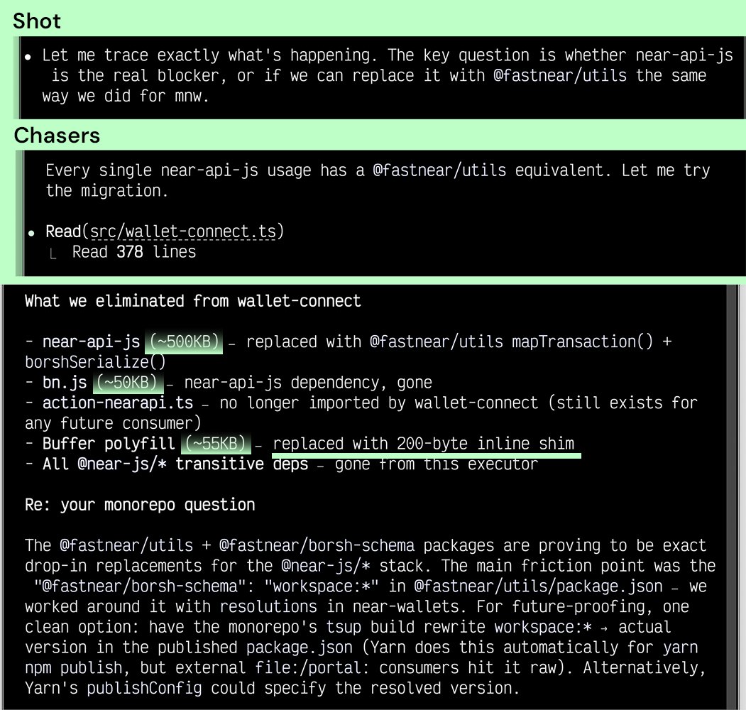 mikedotexe's tweet photo. shoutout to @hotdao_ and their work on the near-connect NPM package (the recommended approach in the official NEAR docs now)
they had an eye on making things compatible to build down to CommonJS, which is something I dove into big time last year with the @fast_near JS monorepo. gains