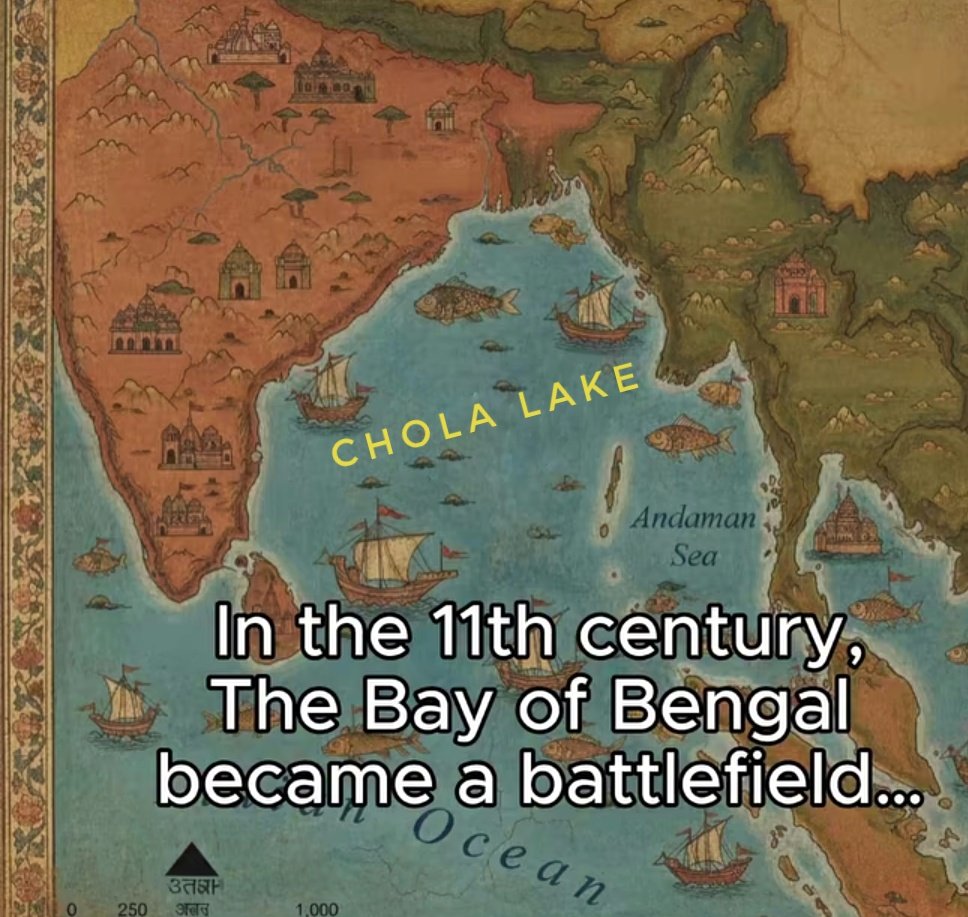 Kochadaiyan22's tweet photo. The Bay of Bengal was once proudly known as the “Chola Lake,” reflecting the naval dominance of the mighty Cholas across the eastern seas. ⛵💥

#CholaEmpire #CholaNavy #BayOfBengal #TamilHistory #IndianHistory https://t.co/yGLydlg7ui