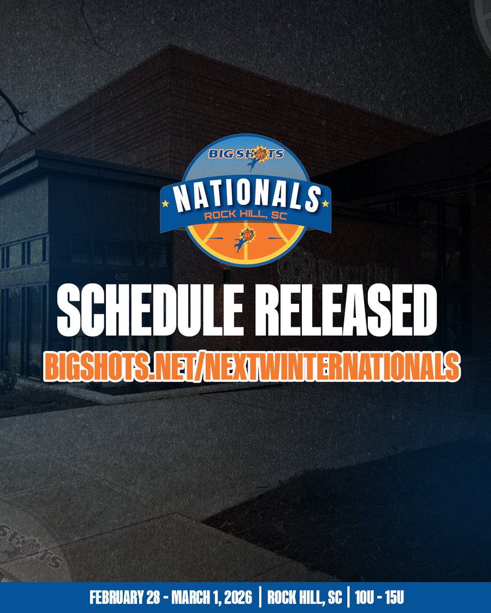 BigShotsGlobal's tweet image. BIG SHOTS Next Winter Nationals is PACKED with elite programs ready to compete in Rock Hill 🏀

📍 Rock Hill, SC 
📅 Feb 28 – March 1
🏆 10U–15U
🚨 SOLD OUT!

Who’s pulling up?! 👀

Schedule : bigshots.net/nextwinternati…

#BigShots #NextWinterNationals #ThinkBIG #PlayBIG 🏀🔥