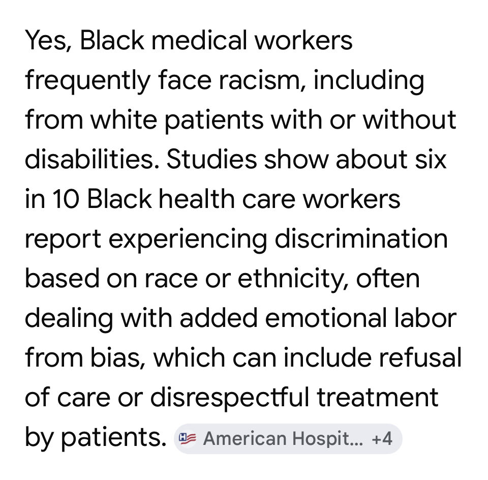 dante43er's tweet photo. @pumtepego @ThatRageBaiter @StillJustBarra @charles270 “Leaves little time to think about meaningless shit like being racist”. 

It’s well documented that black medical workers face heavy racism from white patients even when they have severe mental illnesses or disabilities.

I’m not calling him a racist, just leaving it open. https://t.co/johmIUQTbU