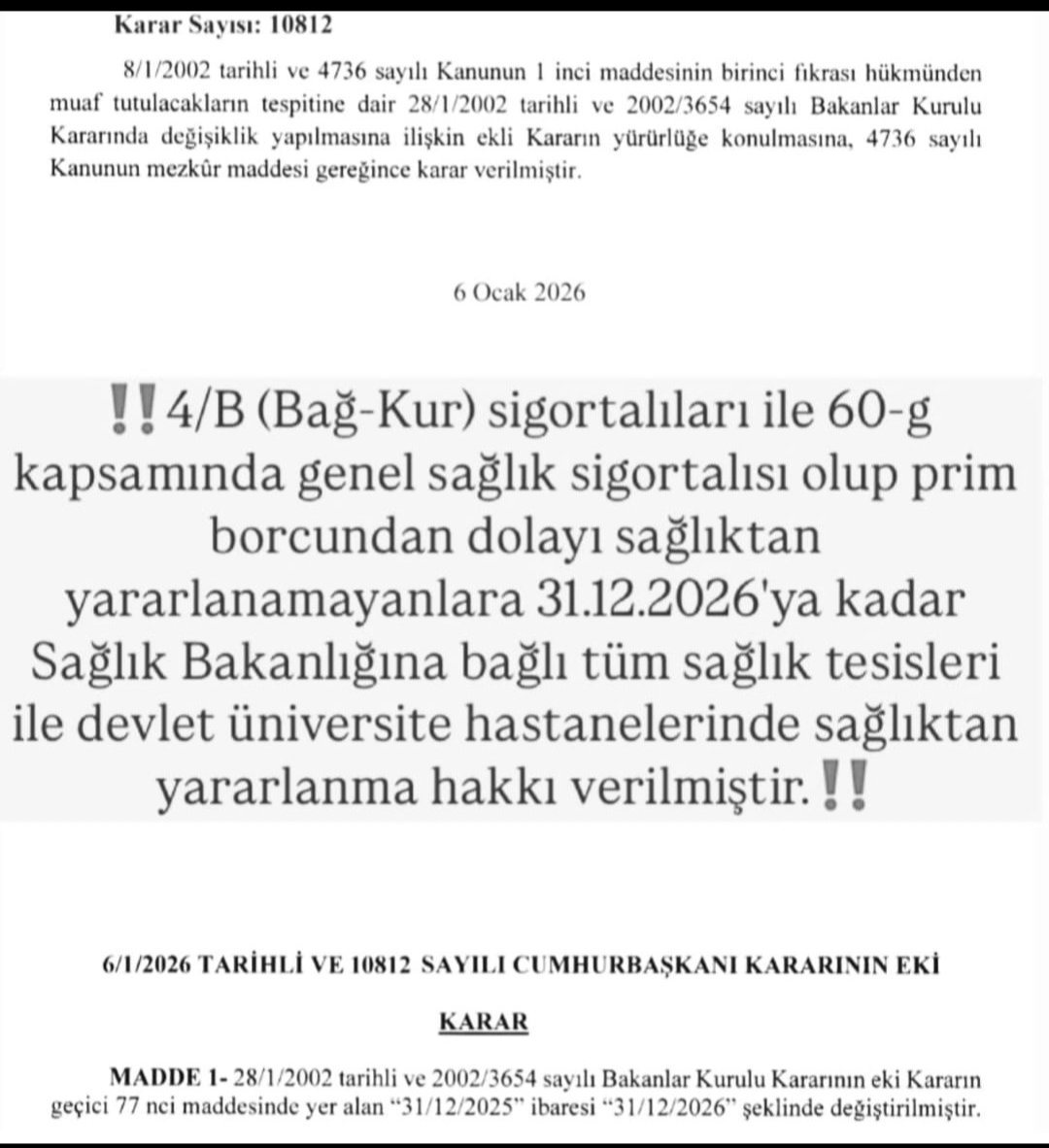 Bağ-Kur borçlarının devlet hastanelerinden yararlanma süresi uzatıldı. 

#Emekli #memur #SONDAKİKA #VergiSGKYapılandırma