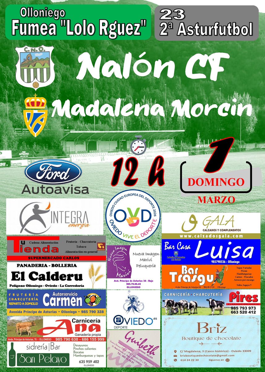 Este domingo volvemos a casa, volvemos al Lolo Rodríguez 💚💚
Domingo 1 marzo
12h
<a href="/NALONCF/">Nalón CF</a>
#MadaleMorcin
Fumea Lolo Rodríguez 
#Nalonizate #SomosUno