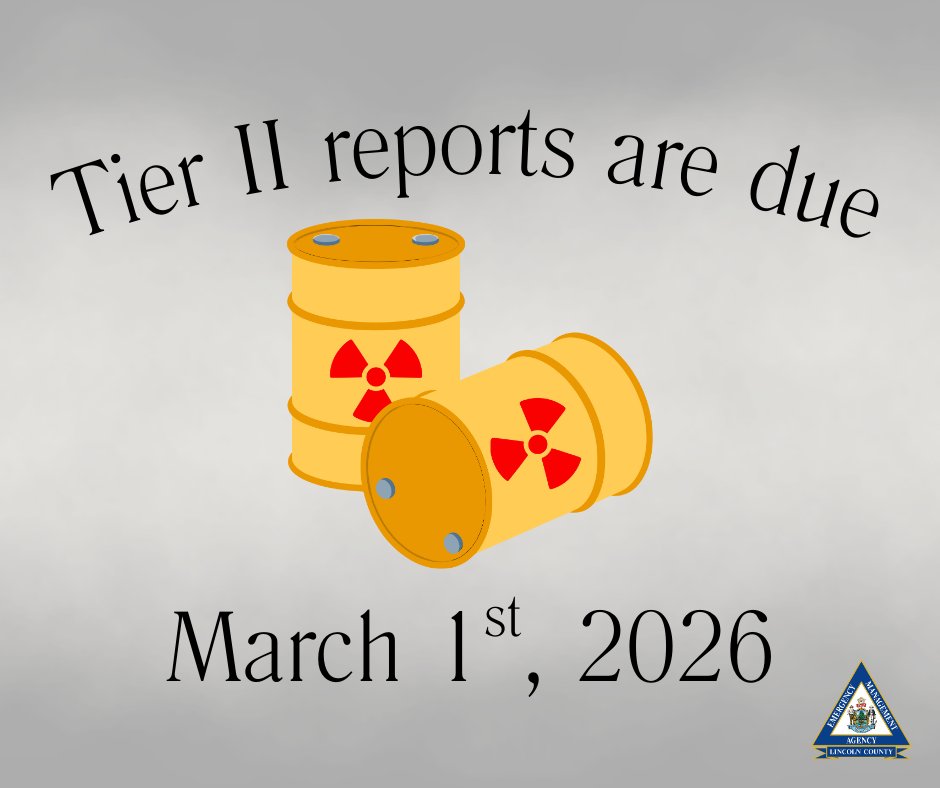 DEADLINE REMINDER: All Tier II facilities storing or using hazardous chemicals in reportable quantities are required, by law, to submit an annual Tier II report by March 1st. 

For more information, check out the Tier II page on our website: lincolncountyema.net/tier-ii