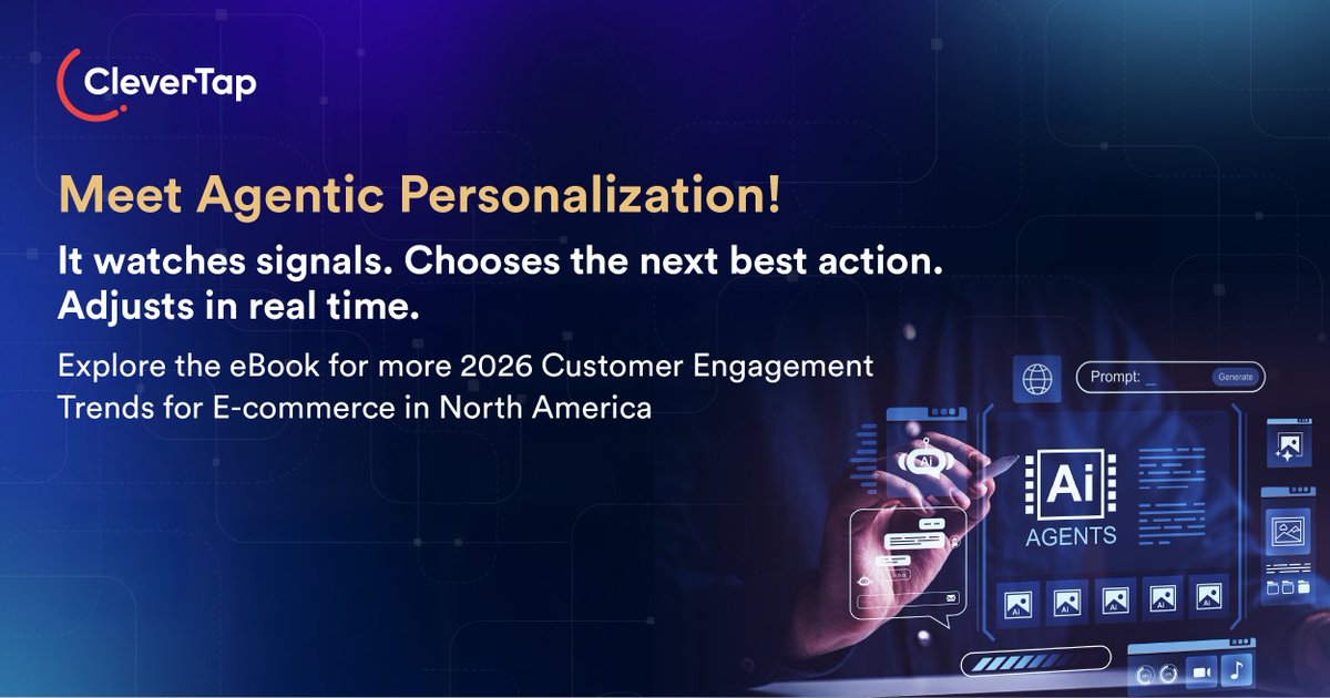 CleverTap's tweet image. Agentic personalization = segment of one, in real time. ✨

No more “you might like…” spam. Just the next best thing, now.

More trends in the ebook: bit.ly/4kvwNuF

#CleverTap #Personalization #Ecommerce #AI