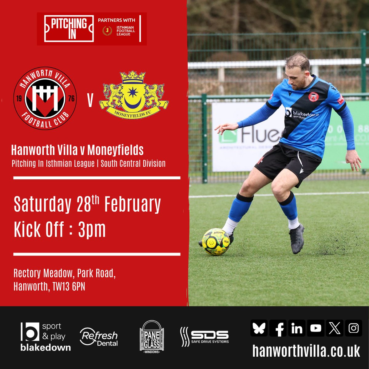 NEXT UP
We welcome new division leaders <a href="/MONEYFIELDSFC/">Moneyfields FC</a> to Rectory Meadow on Saturday, 3pm kick off, get down and support what will be another tough challenge. 

Admission info 👉 hanworthvilla.co.uk/club-info/admi…

<a href="/IsthmianLeague/">The Pitching In Isthmian League</a> | #comeonvilla