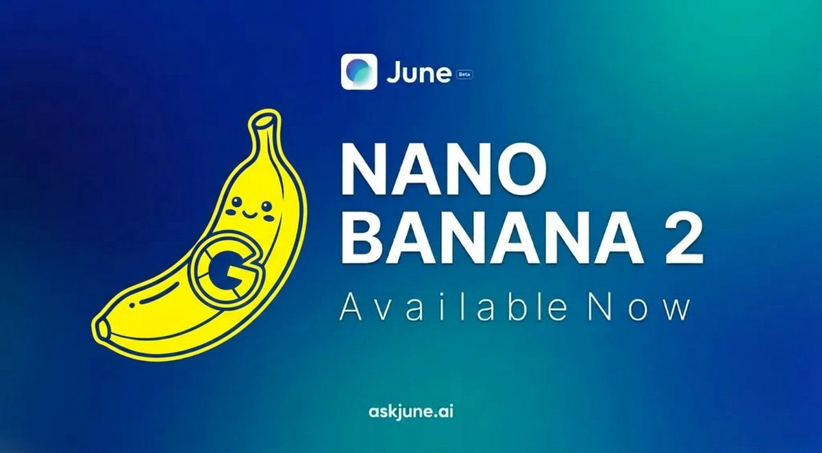 askjuneai's tweet photo. 🍌 Nano Banana 2 is live on June on Day 0! 

⚡️ 4 x faster
💸 Lower cost
💫 Better quality 

Try @NanoBanana now on June https://t.co/8TT4SAl6uP