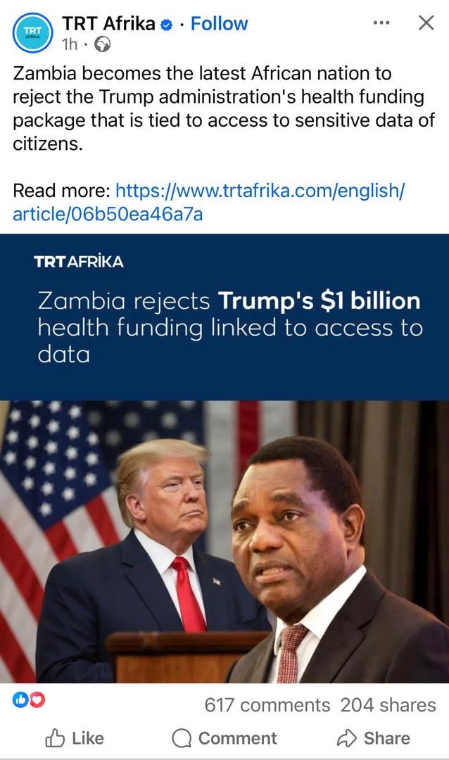 ssishuwa's tweet photo. The story doing the rounds that Zambia has rejected the U.S. health funding deal is COMPLETELY FALSE. https://t.co/d4eLZiY6Pm
