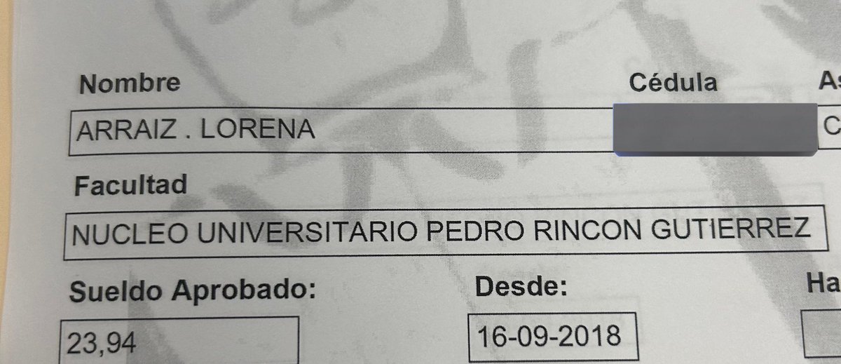 Mi salario como docente de la Universidad de Los Andes núcleo Táchira.