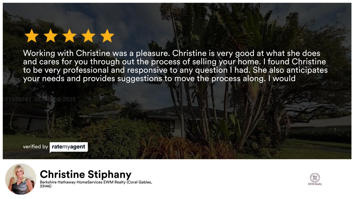 clstiphany's tweet photo. My latest RateMyAgent review in Palmetto Bay.
Realtor 0645863
https://t.co/xCbv15Z0bk

...
#ratemyagent #realestate @christinestiphany @puresouthflorida #Berkshire_Hathaway_HomeServices_EWM_Realty_Pinecrest_ #christinestiphany #puresouthflorida https://t.co/tJ3Ados74y