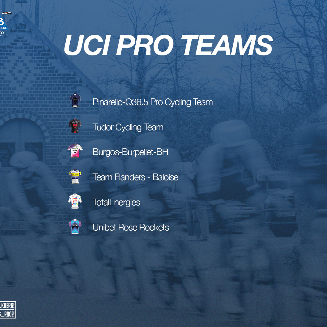 notE3SaxoCla's tweet photo. This won't be a Sunday ride. 🚴‍♂️💥  These are the teams that will battle it out on Friday, March 27th in Harelbeke. Who will take the victory?

#E3SaxoClassicᴿᴾ https://t.co/vntAYd7hqi