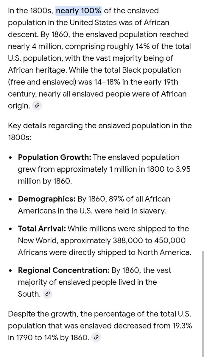 GotchuC247's tweet photo. @BOOSIEOFFICIAL You can trace your family back to the 1800s 💪🏾. The population then was about 5 million and 16.9% enslaved and 100% of the enslaved population was African/African descent. Your great great great grandparents were children of African descent 💯 https://t.co/zGOLeyfvbH
