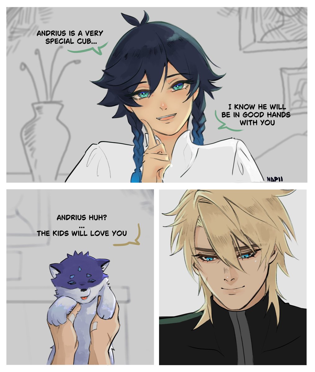 natayape's tweet photo. Au where Varka has Andrius as a pet🥹 I'm obsessed with that wolf
#venti #Varka #Andrius #GenshinImpact https://t.co/EpI9FCS7tN