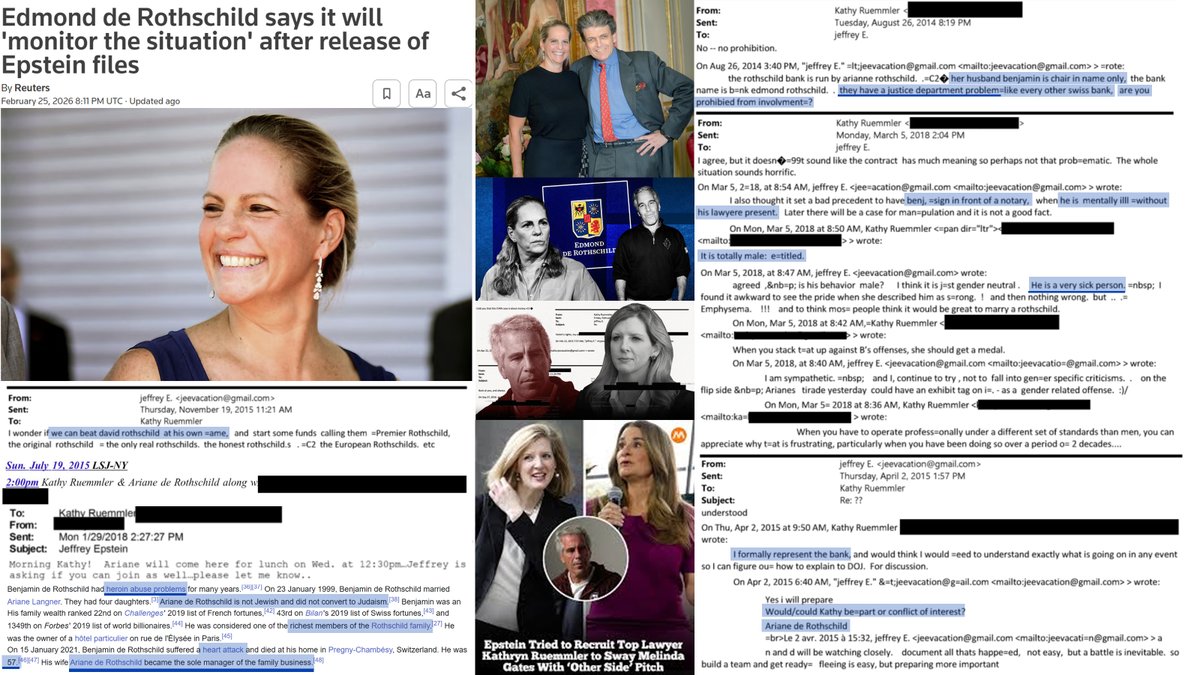 🚨Swiss private bank Edmond de Rothschild says it will 'monitor the situation' of CEO Ariane de Rothschild's relationship to child sex trafficker Jeffrey Epstein!🚨

Sources familiar with the matter report the board is not actually going to monitor the situation because they are