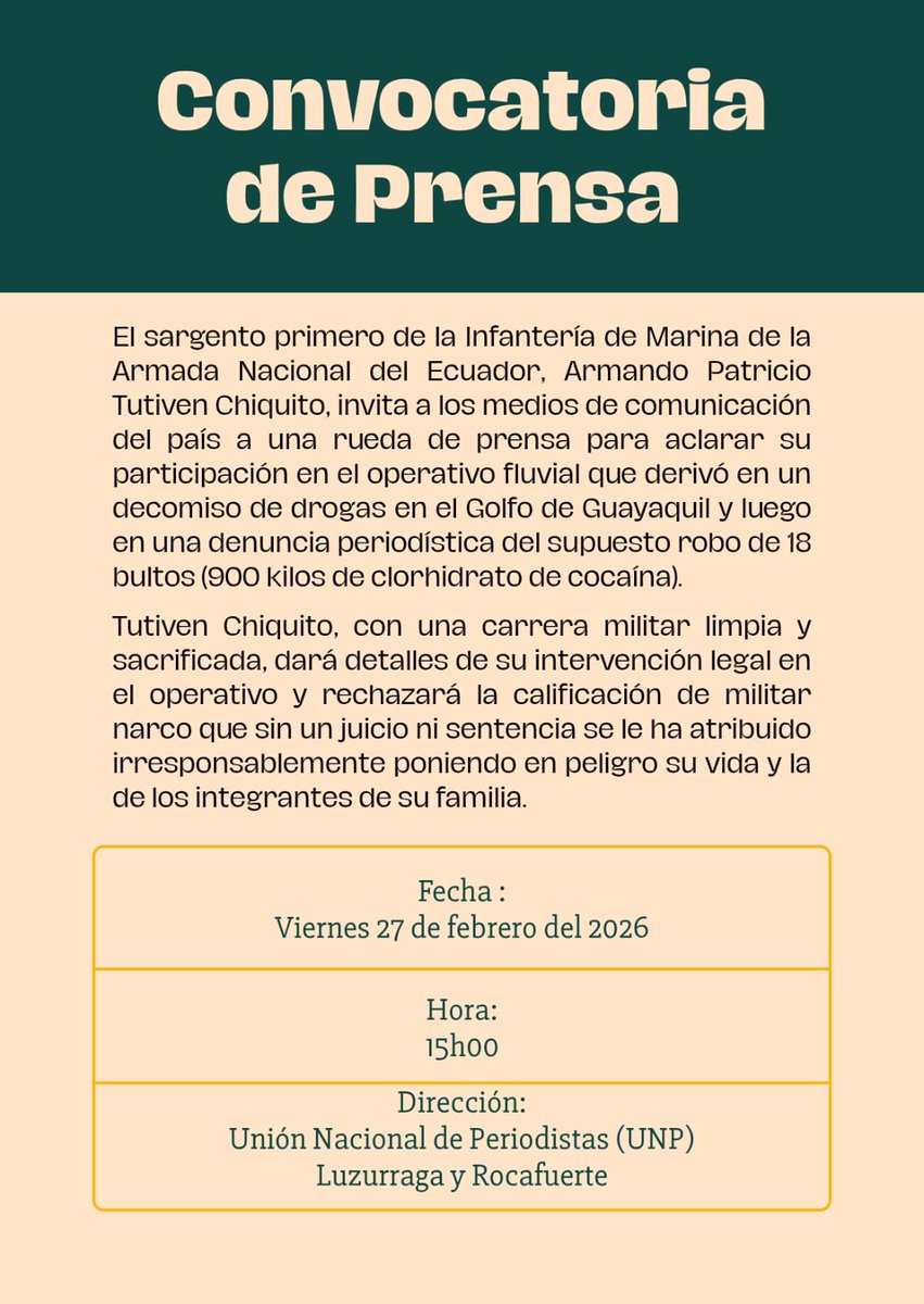 El sargento primero de la Infantería de Marina de la Armada Nacional, Armando Patricio Tutiven Chiquito, dirá su verdadbfrente a las acusaciones generalizadas contra la institución castrense y sus miembros, a quienes "irresponsablemente una parte minúscula de la prensa" ha