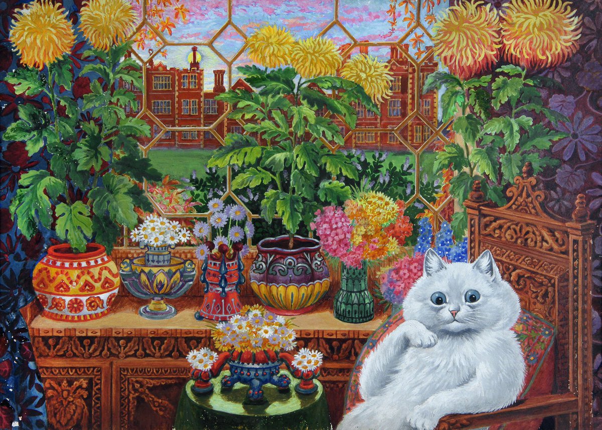 LouisWainBot's tweet photo. 'Botanist Cat' https://t.co/5pNNWY63Vw
