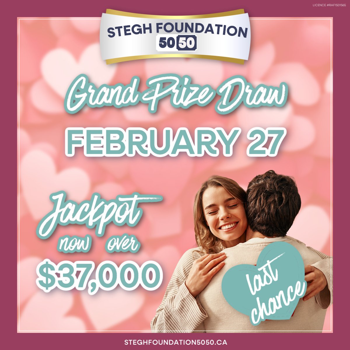 FINAL HOURS REMINDER!

The jackpot is now over $37K, one of the biggest in STEGH Foundation history.

Tickets must be purchased before 11:59 PM tonight. No exceptions.

Support local health care. Take your shot.

steghfoundation5050.ca

Lottery Licence #RAF1501565