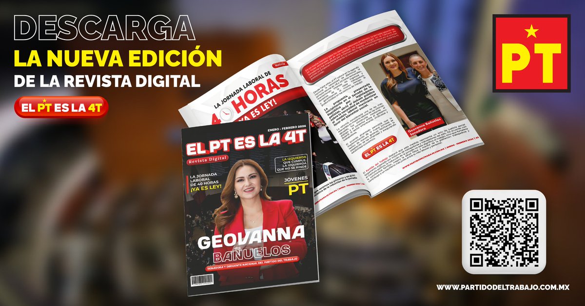 PTnacionalMX's tweet photo. ¡Ya está disponible la nueva edición de la Revista Digital “El PT es la 4T”! 

👉 Léela y compártela: https://t.co/VEViGdlMst

#PTesla4T
#RevistaDigitalPT

@geovanna_b https://t.co/C8Bzp1UgNZ