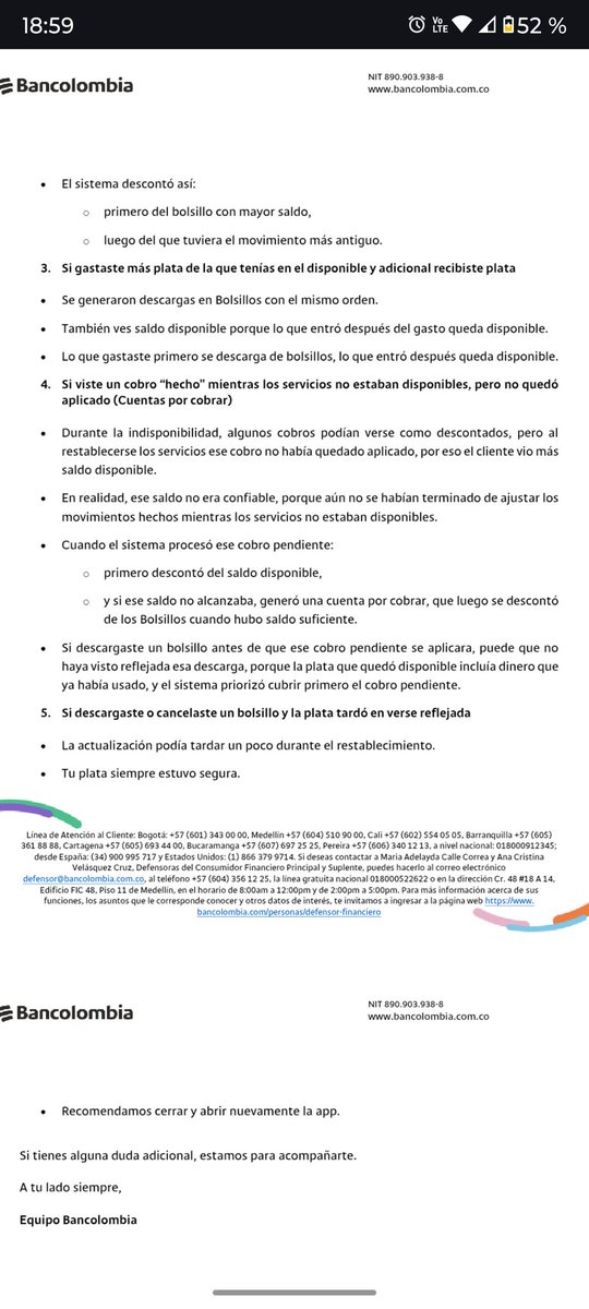 24Javieralvarez's tweet photo. Oficialmente @Bancolombia SE ROBO, descaradamente un saldo por un total de 264.000 que según la respuesta dada a mi solicitud corresponde a un error mío al momento de ver mi saldo disponible porque según ellos el saldo disponible durante la contingencia no era CONFIABLE https://t.co/YRhyX2YSWA