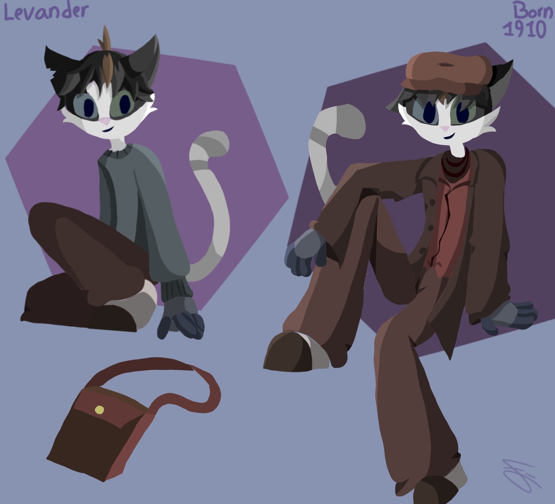 These weeks I had a lot of free time, so I decided to redesign an OC that I did a little over a year ago
His name is Levander Hawthorn
#lackadaisy #lackadaisycats #lackadaisyOC