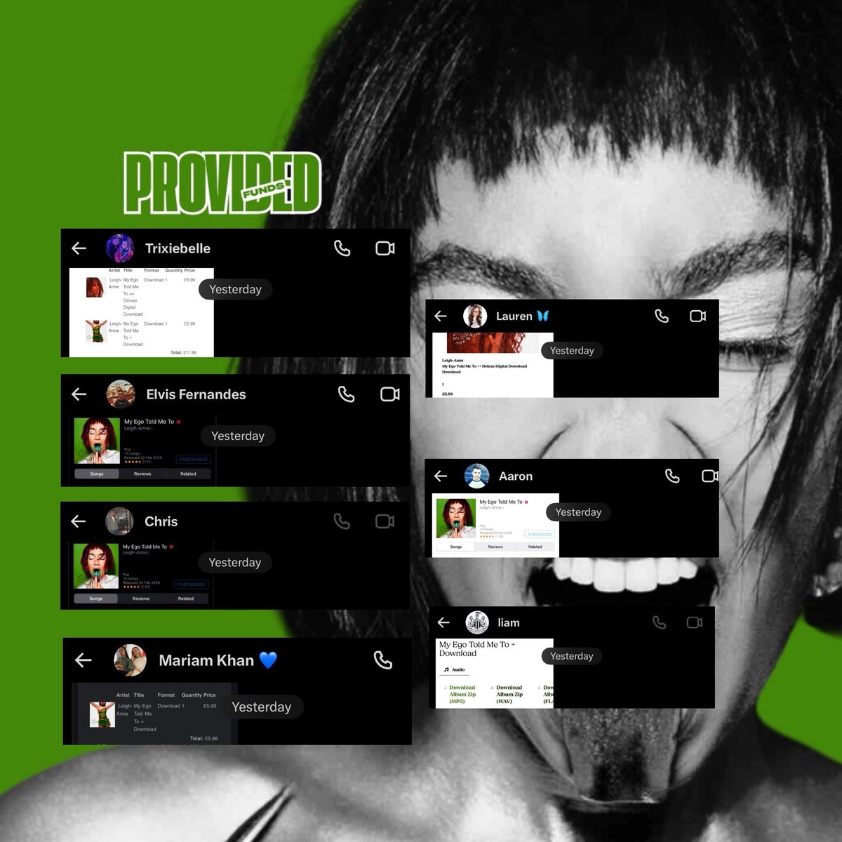 💚 Funded before midnight 

— ‘My Ego Told Me To’ Digital Downloads x7

A huge thank you for supporting Leigh-Anne for her debut on the Official UK Album Chart. Your support truly means everything! ✨