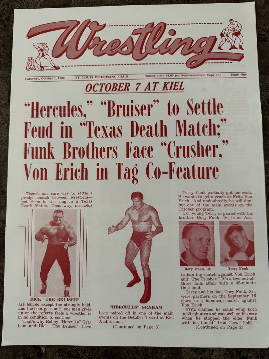 Wrestlingwclass's tweet image. St.Louis Newsletter October 1st 1966

Featuring the build to #DickTheBruiser vs #HerculesGraham &amp;amp; The #Funk brothers in tag team action against #TheCrusher &amp;amp; #FritzVonErich.

#SuckerforStLouis
#WrestlingwithClassics