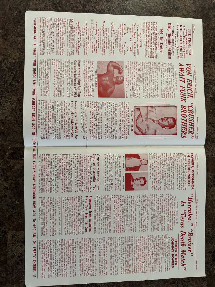 Wrestlingwclass's tweet image. St.Louis Newsletter October 1st 1966

Featuring the build to #DickTheBruiser vs #HerculesGraham &amp;amp; The #Funk brothers in tag team action against #TheCrusher &amp;amp; #FritzVonErich.

#SuckerforStLouis
#WrestlingwithClassics