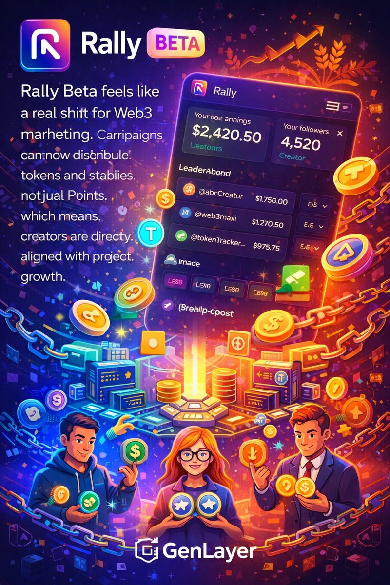 Rally Beta feels like a real shift for Web3 marketing. Campaigns can now distribute tokens and stables, not just Points, which means creators are directly aligned with project growth. Add the upgraded quality filters and scoring engine, and low effort farming gets filtered out