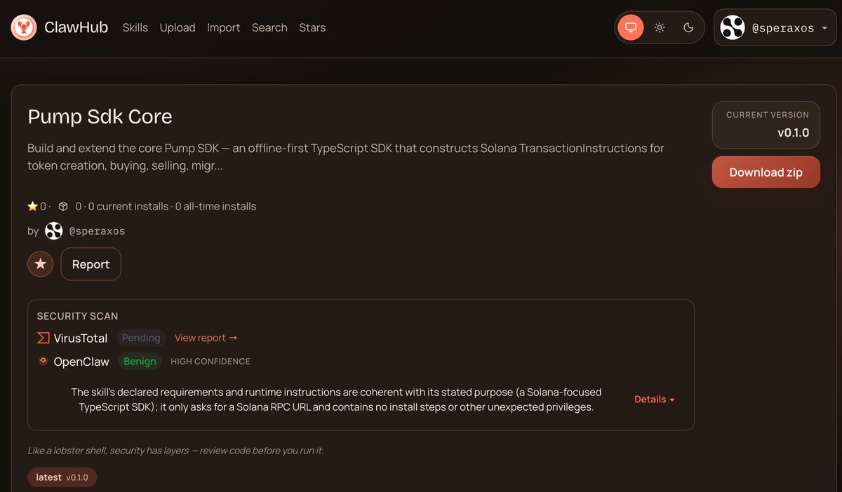 Pump SDK Core — Instruction Building &amp; On-Chain Interaction for Pump Protocol on <a href="/openclaw/">OpenClaw🦞</a> ClawHub🦞

Build, extend, and maintain the core pump-fun-SDK -  an offline-first TypeScript SDK that constructs Solana TransactionInstructions for token creation, buying, selling,