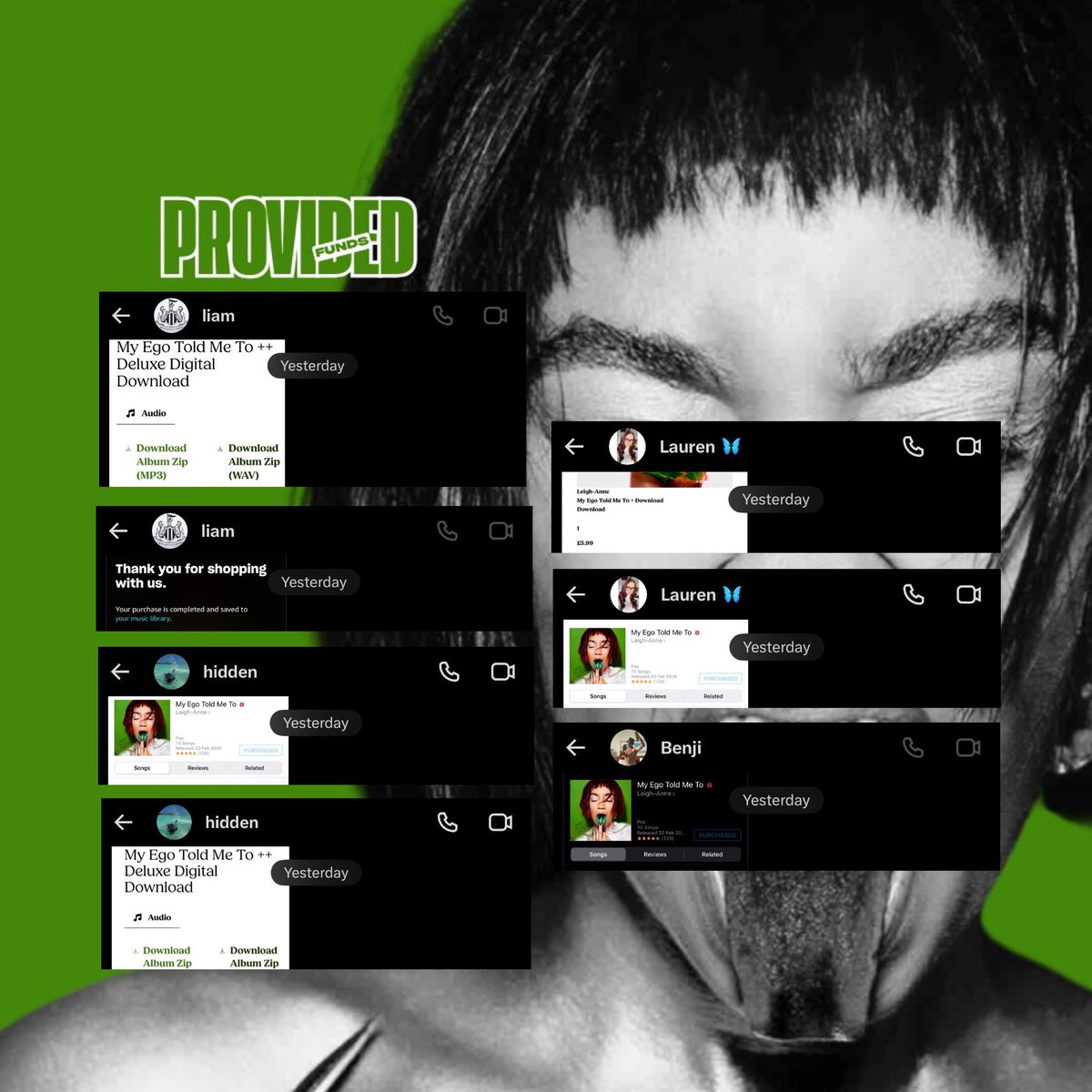 💚 Funded before midnight 

— ‘My Ego Told Me To’ Digital Downloads x7

A huge thank you for supporting Leigh-Anne for her debut on the Official UK Album Chart. Your support truly means everything! ✨