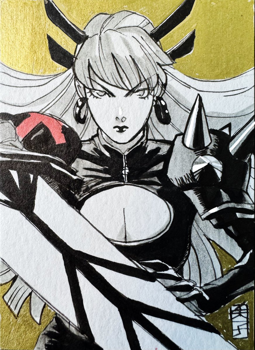 Xmen Magik sketch card Ink and golden markers #xmen #Magik