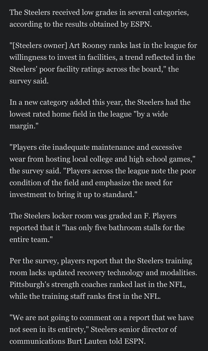 bepryor's tweet photo. Biggest reason for the Steelers’ historically low marks: facilities and Acrisure Stadium field. https://t.co/aIN1XHmWtB