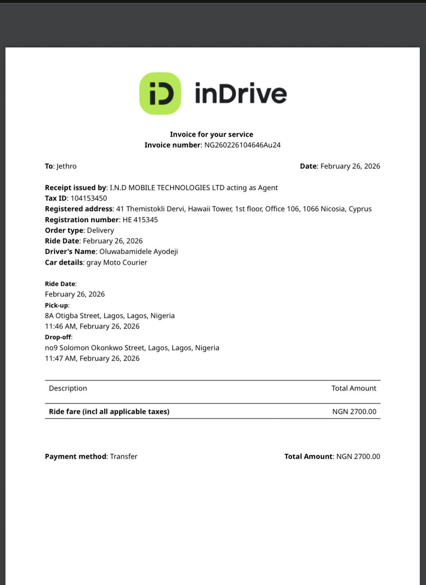 <a href="/PoliceNG/">Nigeria Police Force</a> <a href="/BenHundeyin/">ACP Benjamin Hundeyin</a> <a href="/the_beardedsina/">The_Bearded_Dr_Sina</a> <a href="/Wizarab10/">Sir Dickson</a> <a href="/Hybrid_Ola/">Vampz</a> <a href="/aproko_doctor/">Dr. Chinonso Egemba</a> <a href="/inDrive/">inDrive</a> Images of the initiated ride on InDrive