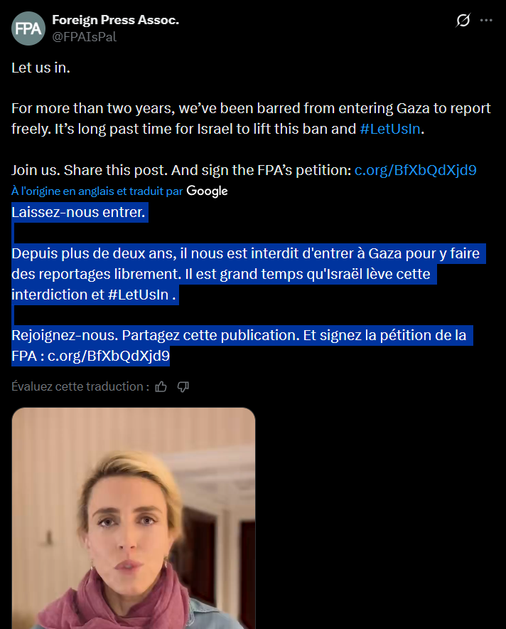 #LetUsIn Ok, mais pas let pas in des escrocs comme <a href="/clarissaward/">Clarissa Ward</a>.
Si <a href="/FPAIsPal/">Foreign Press Assoc.</a> veut faire des pétitions pour que des journalistes indépendants puissent entrer à #Gaza après 2 ans, ils feraient mieux d'éviter de se compromettre avec une fausse journaliste / vraie hasbariste qui a