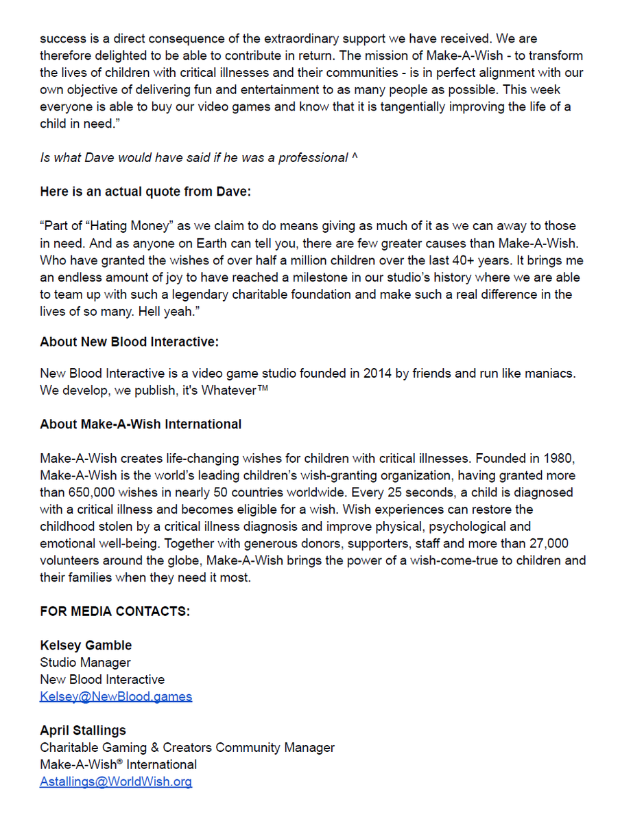 FOR IMMEDIATE RELEASE:

New Blood teams with Make-A-Wish International, will donate 10% of all anniversary sale revenue to children with critical illnesses ♥️