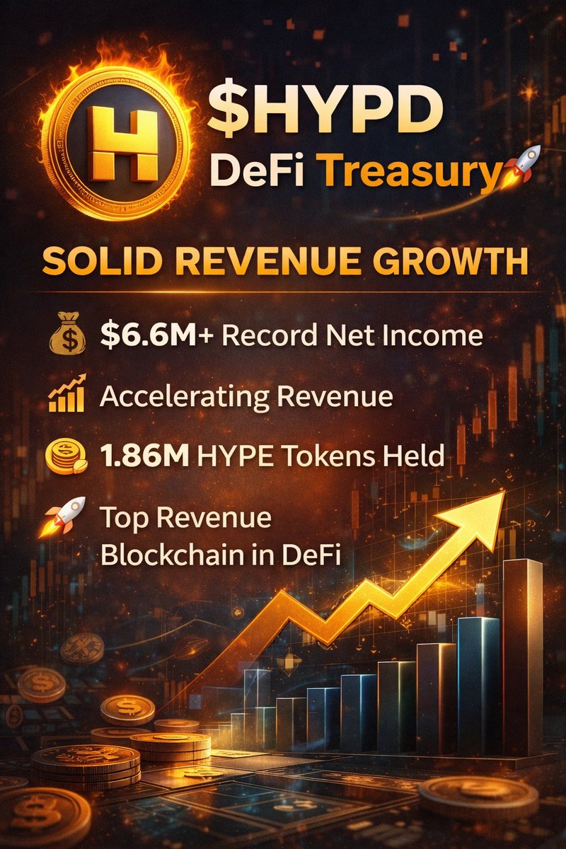 EliteGainzTrade's tweet image. 🪙 $HYPD A Token Backed DEFI TREASURY with SOLID REVENUE GROWTH!

Hyperion gives investors direct exposure to decentralized finance through a strategic treasury built around Hyperliquid’s native token (HYPE), one of the highest revenue ecosystems in crypto today! 💰 

Why HYPD