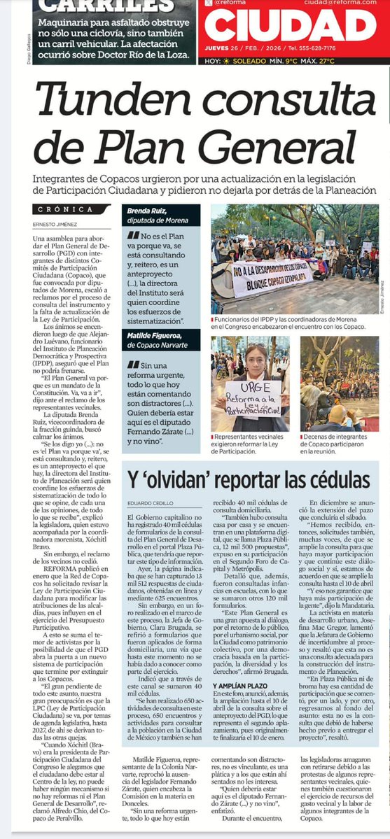 El foro de consulta del #PGD para #COPACOS convocado por el <a href="/Congreso_CdMex/">Congreso de la Ciudad de México</a> iba más dirigido a llenar cédulas de asistencia que a escuchar la crítica de quienes lo habían leído, provocando un enojo generalizado.  <a href="/ClaraBrugadaM/">Clara Brugada Molina</a> <a href="/craviotocesar/">César Cravioto</a> <a href="/Patricia_RKuri/">Patricia Ramírez Kuri</a> <a href="/PabloYanesRizo/">Pablo Yanes</a>