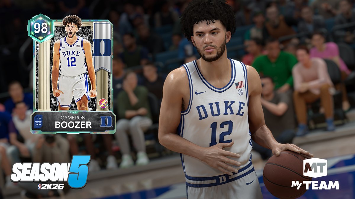 NBA2KMyTEAM's tweet photo. Show your Duke pride in the Daily College Player Challenges 🔵😈

Isaiah Evans and Cameron Boozer are both available now. Complete their challenges, add them to your lineup, rep Duke, and earn 💎 Diamonds that evolve into 💫 Galaxy Opals.

Collect all 40 evolution players this Season to unlock 7'9" Olivier Rioux, who evolves into a 💫 Galaxy Opal. 🔥