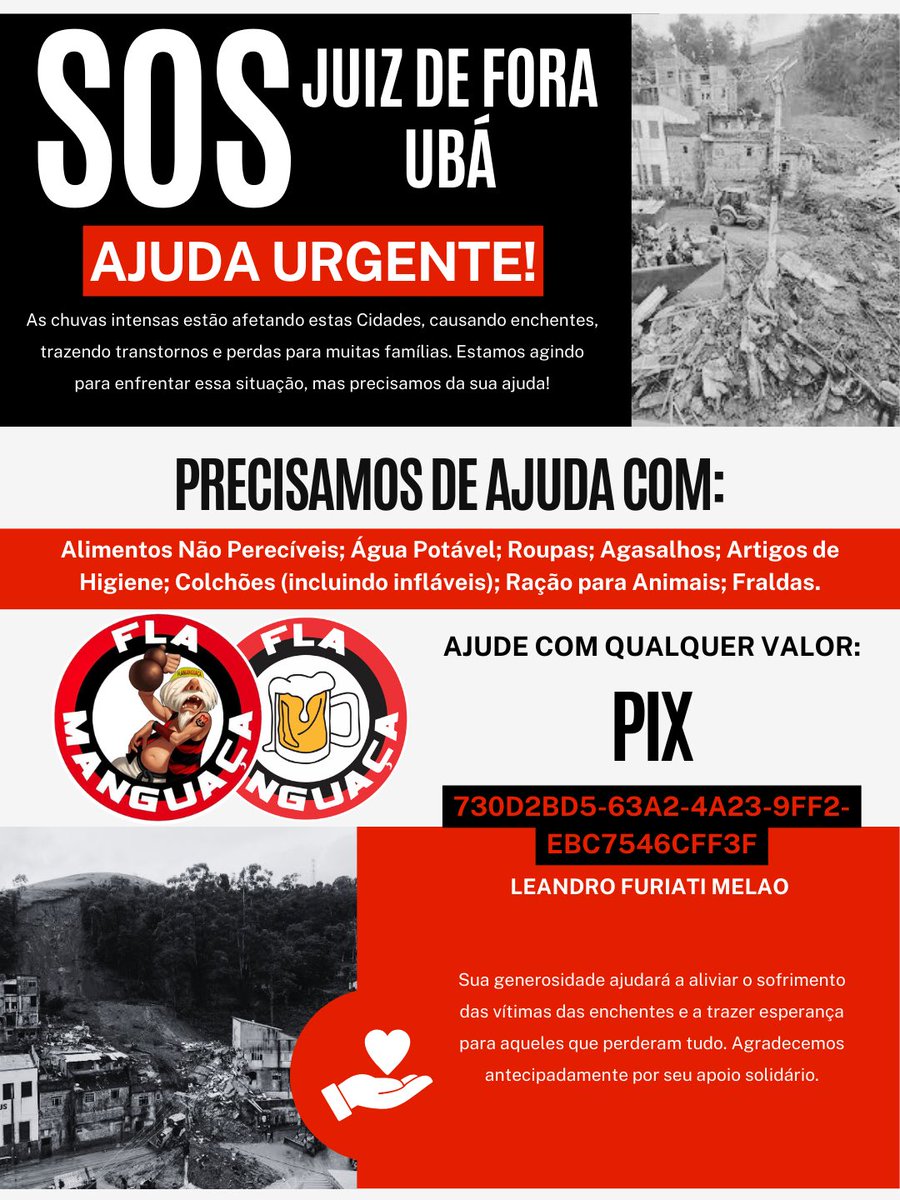 ❗️AJUDA URGENTE! 🚨 

Você pode ajudar com qualquer valor e compartilhando para atingirmos o maior número de pessoas.

SOLIDARIEDADE

PIX: 
730d2bd5-63a2-4a23-9ff2-ebc7546cff3f

Nome de: Leandro Furiati Melao

#SOSJuizDeFora
#SOSUbá